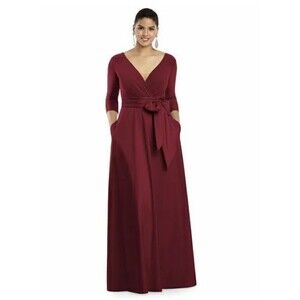 Alfred Sung V-Neck 3/4 Sleeve Jersey Mikado Belted Gown 0 Red Dress NWT B54